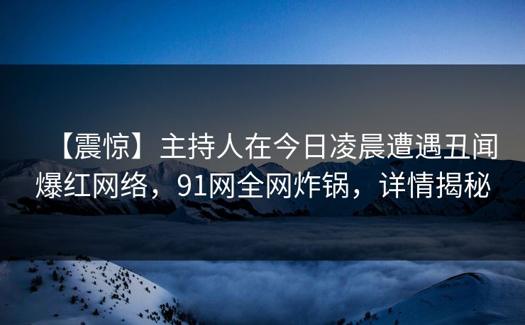 【震惊】主持人在今日凌晨遭遇丑闻爆红网络，91网全网炸锅，详情揭秘