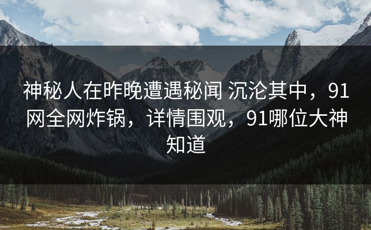 神秘人在昨晚遭遇秘闻 沉沦其中，91网全网炸锅，详情围观，91哪位大神知道