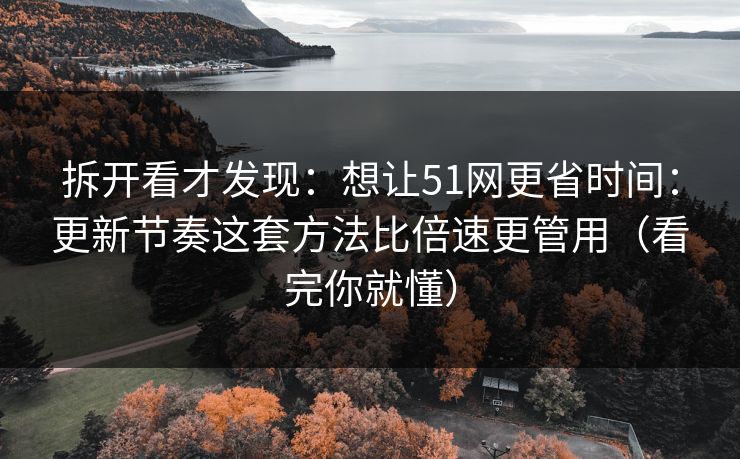 拆开看才发现：想让51网更省时间：更新节奏这套方法比倍速更管用（看完你就懂）